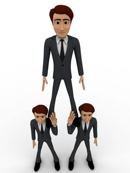 3d two man support another man to stand up concept on white background, front angle view