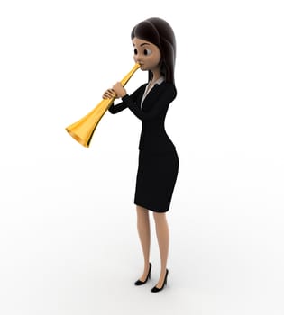 3d woman play sexophone concept on white background, right side angle view