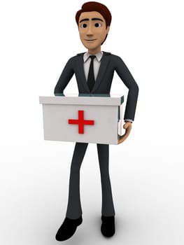 3d man with medical kit concept on white background, front angle view