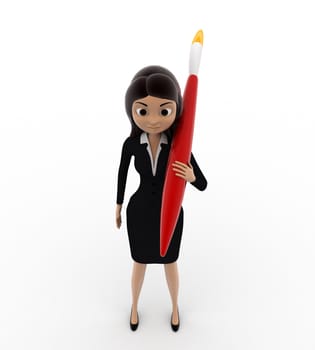 3d woman with red paint brush concept on white background, front angle view