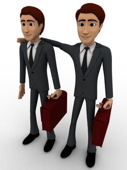 3d man with business partner concept on white background, le side angle view