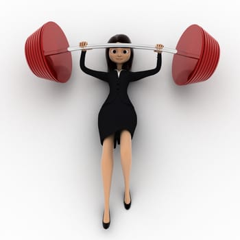 3d women doing weight lifting exercise at gym concept on white background, front angle view