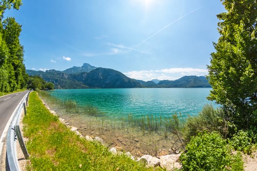 alpine lake Attersee with crystal water