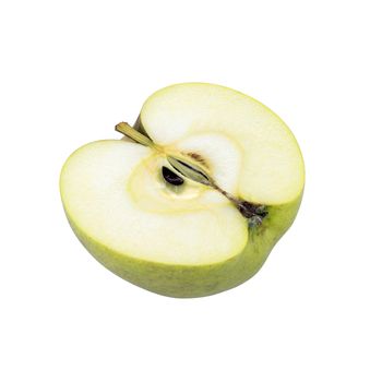 Yellow Renetta Apple cut in half cutout isolated on white background