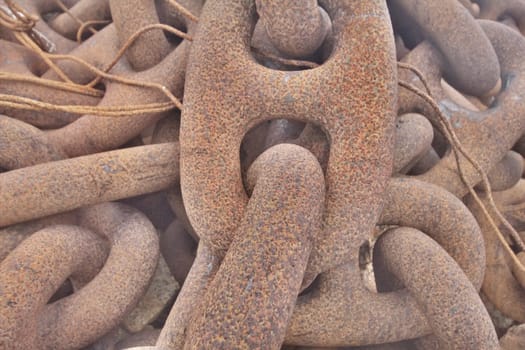 anchor chain on the shore close up