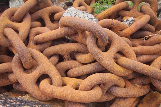 anchor chain on the shore close up