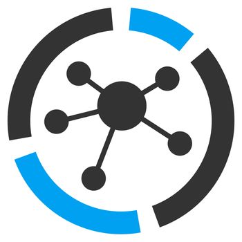 Connections diagram icon from Business Bicolor Set. Glyph style is bicolor flat symbol, blue and gray colors, rounded angles, white background.