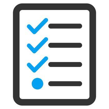 Checklist icon from Business Bicolor Set. Glyph style is bicolor flat symbol, blue and gray colors, rounded angles, white background.