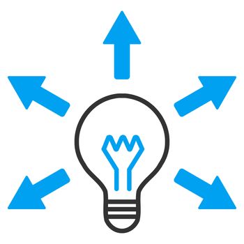 Idea icon from Business Bicolor Set. Glyph style is bicolor flat symbol, blue and gray colors, rounded angles, white background.