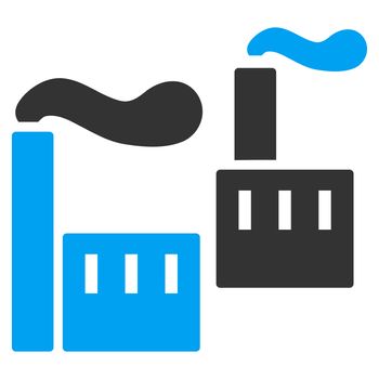 Industry icon from Business Bicolor Set. Glyph style is bicolor flat symbol, blue and gray colors, rounded angles, white background.