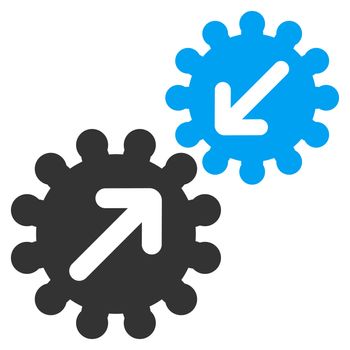 Integration icon from Business Bicolor Set. Glyph style is bicolor flat symbol, blue and gray colors, rounded angles, white background.