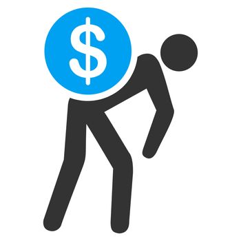 Money courier icon from Business Bicolor Set. Glyph style is bicolor flat symbol, blue and gray colors, rounded angles, white background.