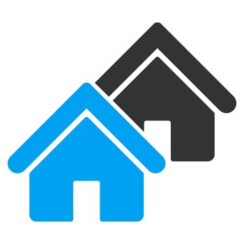 Realty icon from Business Bicolor Set. Glyph style is bicolor flat symbol, blue and gray colors, rounded angles, white background.