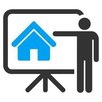 Realtor icon from Business Bicolor Set. Glyph style is bicolor flat symbol, blue and gray colors, rounded angles, white background.