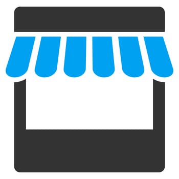 Store icon from Business Bicolor Set. Glyph style is bicolor flat symbol, blue and gray colors, rounded angles, white background.