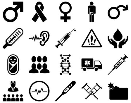 Medical icon set. Style: icons drawn with black color on a white background.