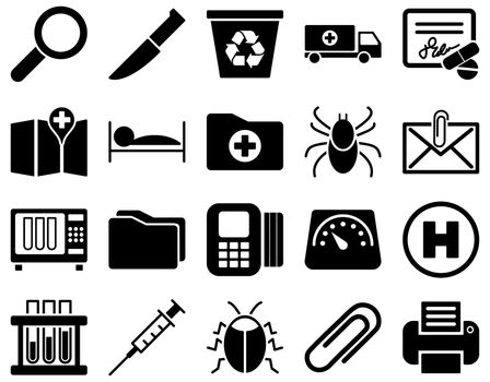 Medical icon set. Style: icons drawn with black color on a white background.