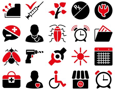 Medical icon set. Style: bicolor icons drawn with intensive red and black colors on a white background.