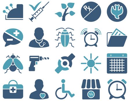 Medical icon set. Style: bicolor icons drawn with cyan and blue colors on a white background.