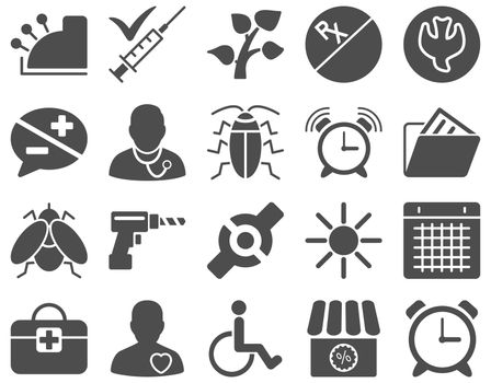 Medical icon set. Style: icons drawn with gray color on a white background.