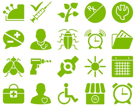 Medical icon set. Style: icons drawn with eco green color on a white background.