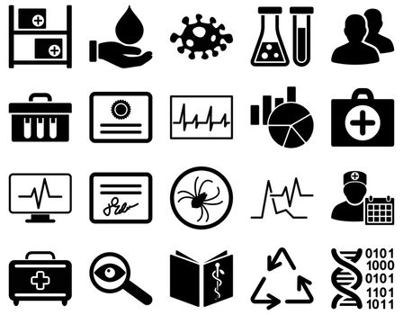 Medical icon set. Style: icons drawn with black color on a white background.