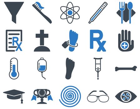 Medical icon set. Style: bicolor icons drawn with smooth blue colors on a white background.