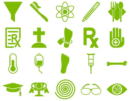 Medical icon set. Style: icons drawn with eco green color on a white background.