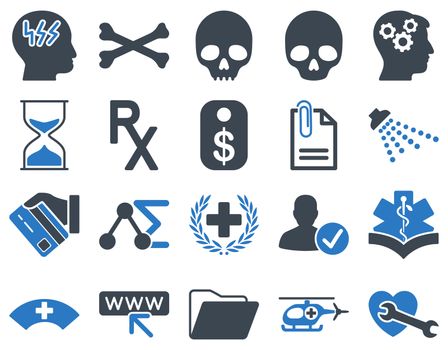 Medical icon set. Style: bicolor icons drawn with smooth blue colors on a white background.