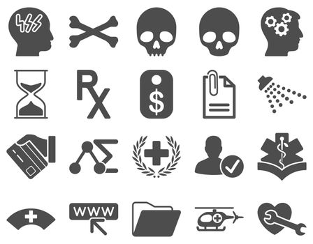 Medical icon set. Style: icons drawn with gray color on a white background.