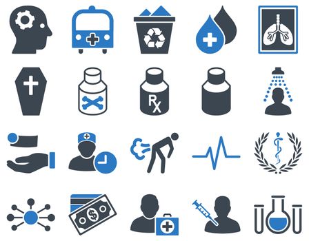 Medical icon set. Style: bicolor icons drawn with smooth blue colors on a white background.