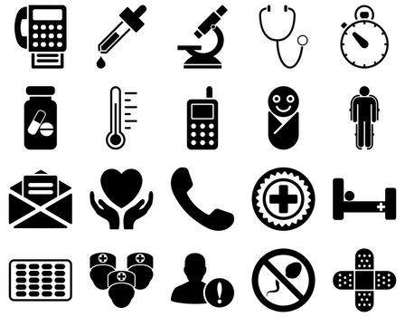 Medical icon set. Style: icons drawn with black color on a white background.