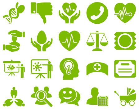 Medical icon set. Style: icons drawn with eco green color on a white background.