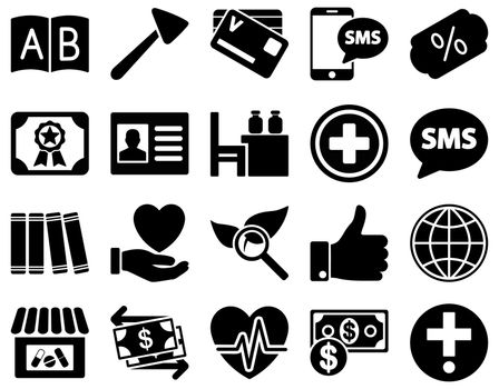 Medical icon set. Style: icons drawn with black color on a white background.