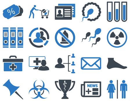 Medical icon set. Style: bicolor icons drawn with smooth blue colors on a white background.