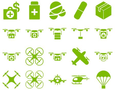 Medical icon set. Style: icons drawn with eco green color on a white background.