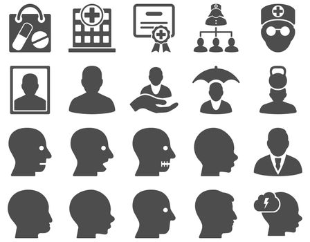 Medical icon set. Style: icons drawn with gray color on a white background.