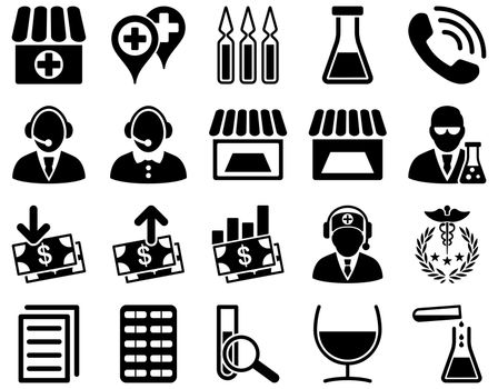 Medical icon set. Style: icons drawn with black color on a white background.