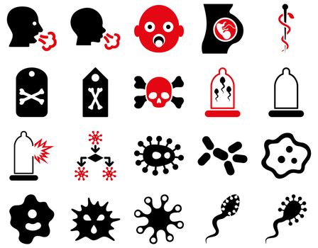 Medical icon set. Style: bicolor icons drawn with intensive red and black colors on a white background.