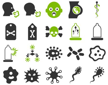 Medical icon set. Style: bicolor icons drawn with eco green and gray colors on a white background.