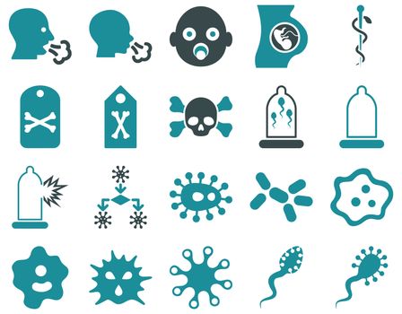 Medical icon set. Style: bicolor icons drawn with soft blue colors on a white background.