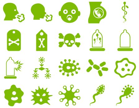 Medical icon set. Style: icons drawn with eco green color on a white background.