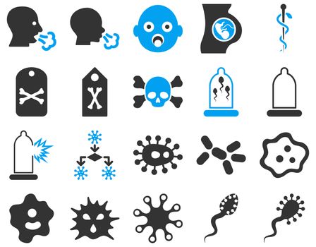 Medical icon set. Style: bicolor icons drawn with blue and gray colors on a white background.