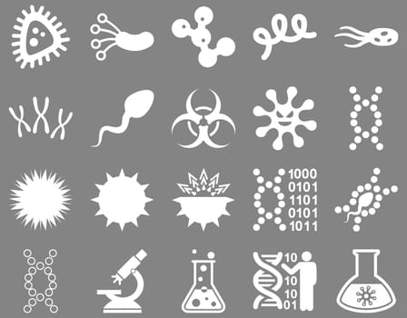 Medical icon set. Style: icons drawn with white color on a gray background.