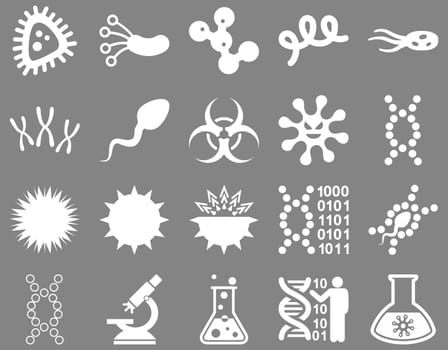 Medical icon set. Style: icons drawn with white color on a gray background.