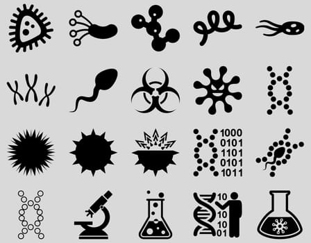 Medical icon set. Style: icons drawn with black color on a light gray background.