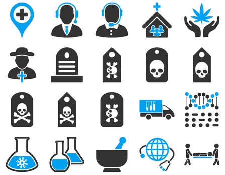 Medical icon set. Style: bicolor icons drawn with blue and gray colors on a white background.