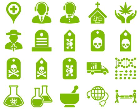 Medical icon set. Style: icons drawn with eco green color on a white background.