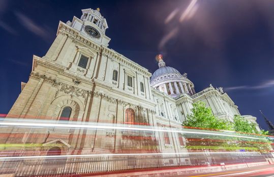 Car light trails in front of St Paul Cathedral - London.