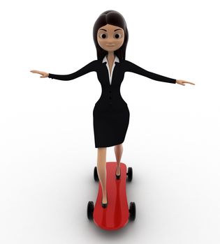 3d woman skating on skateboard concept on white background,  front angle view